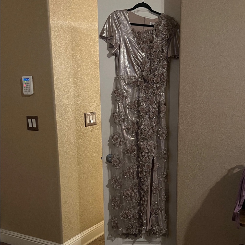 Elegant champagne colored 3D floral gown. One of a kind. Unique. Custom dress.